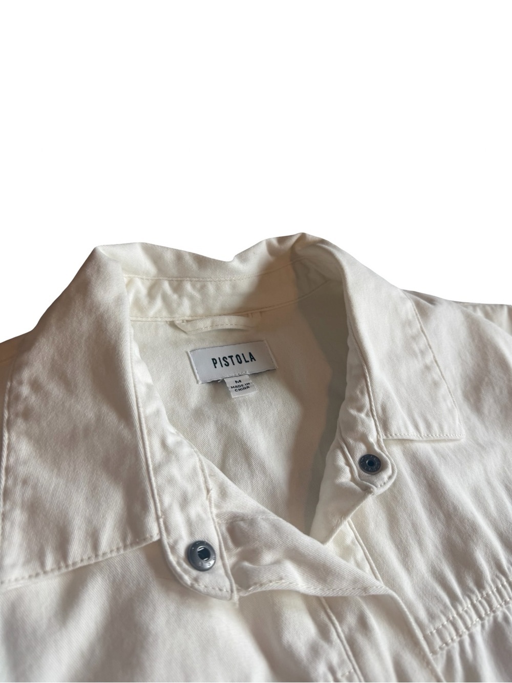 Pistola Rosie White Jumpsuit Cinched Waist Denim Straight Leg Size Medium - Picture 4 of 15